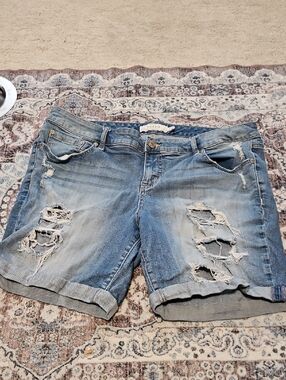torrid Distressed Light Blue Rolled-Hem Jean Shorts